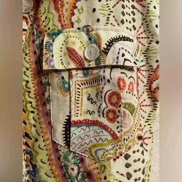 NWT Stile_Perlei linen/cotton blend, cream paisley patterned romper; size S - Picture 4 of 13